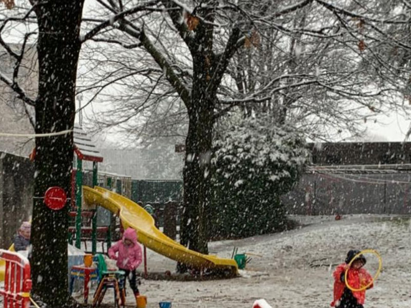 Giardino scuola con neve